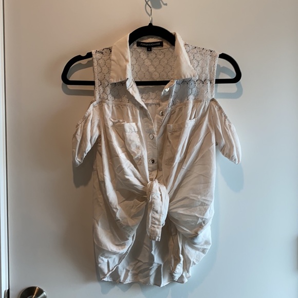 Foreign Exchange Cold Shoulder Button Down Top - Picture 2 of 4